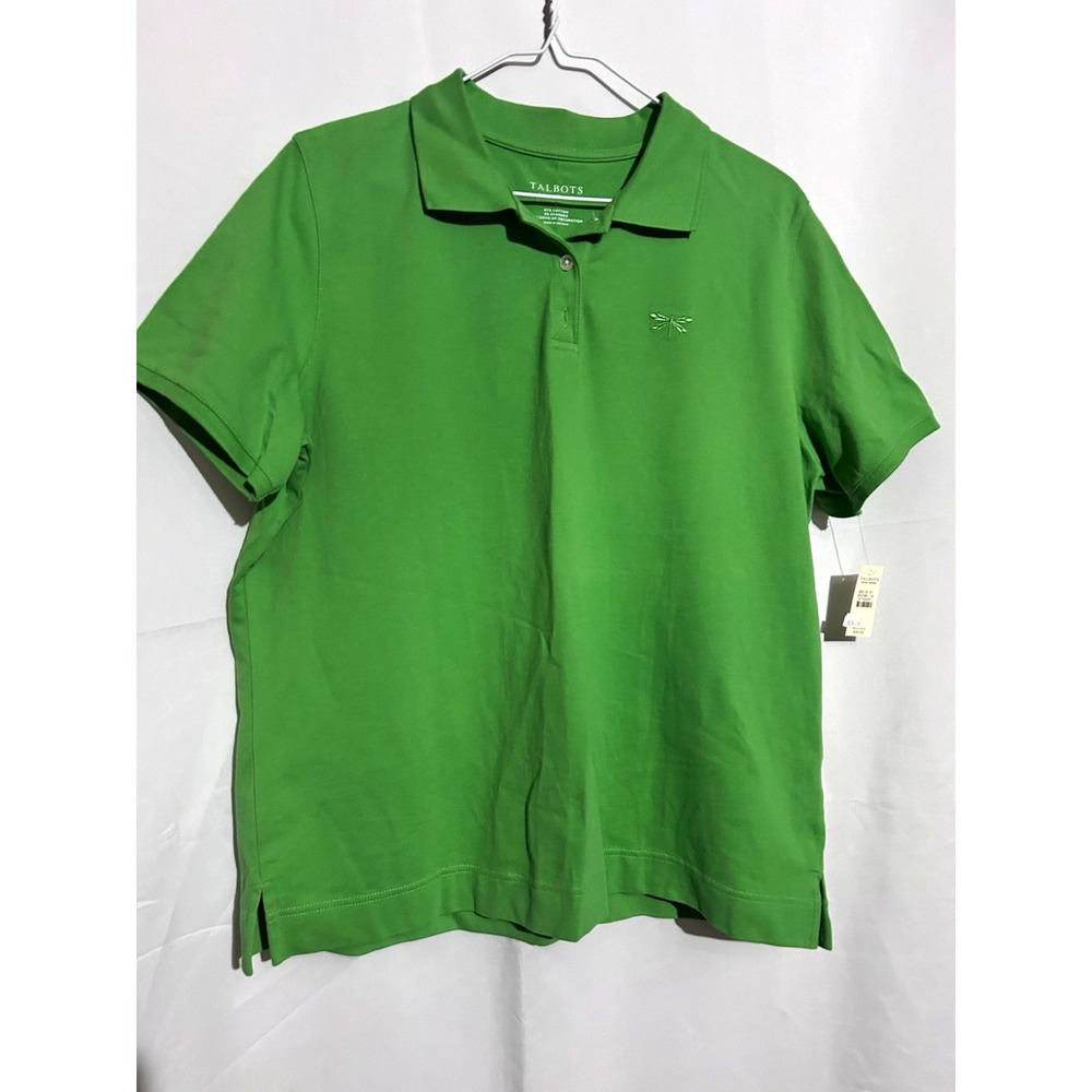 Talbots Green Solid Knit Polo Shirt Embroidered Short Sleeve Women's Plus 18